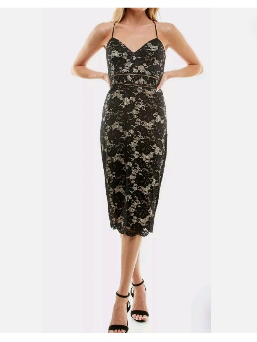 Socialite Black Lace Overlay Dress Illusion Dress Formal Guest NWT Small
